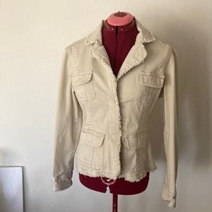 Live a Little Size small tan raw edging jacket 4 pockets 2 buttoned down front.